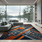 Dynamic Orange and Graphite Basketball Court Rug