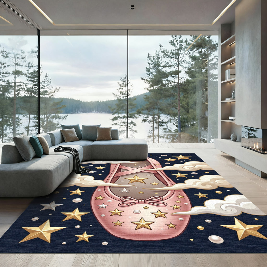Celestial Pastel Pink Ballerina Starry Sky Rug