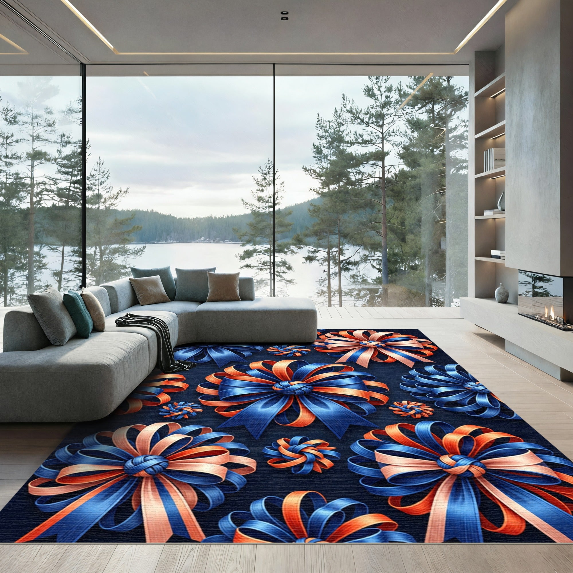 Blue and Orange Ribbon Bows Rug