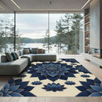 Elegant Navy Lotus Medallion Rug