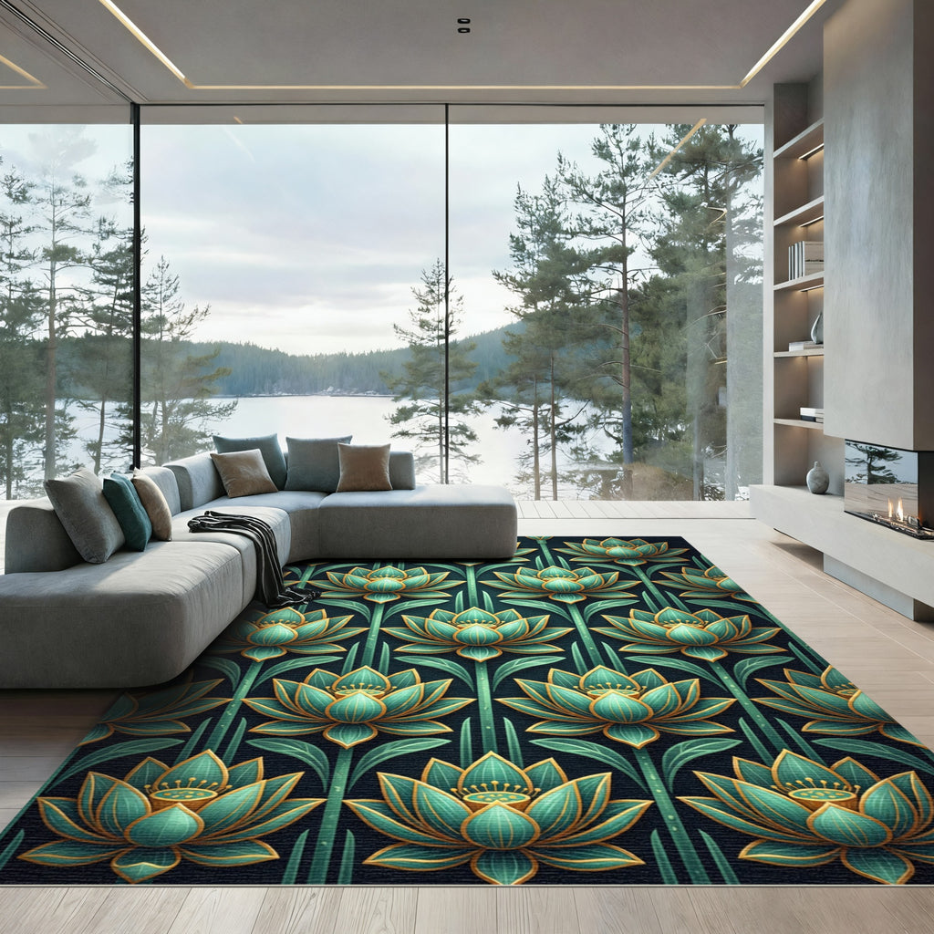 Emerald Lotus Blossom Floral Rug