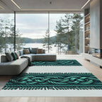 Teal Nautical Rope Border Fringe Rug