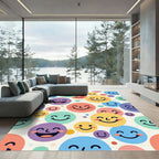 Cheerful Multicolored Happy Face Circles Rug