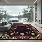Crimson Gold Starburst Rose Frame Rug