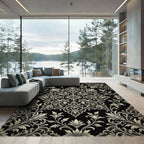 Intricate Black Ivory Acanthus Scroll Rug