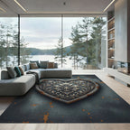 Ornate Grey Floral Heart Medallion Rug