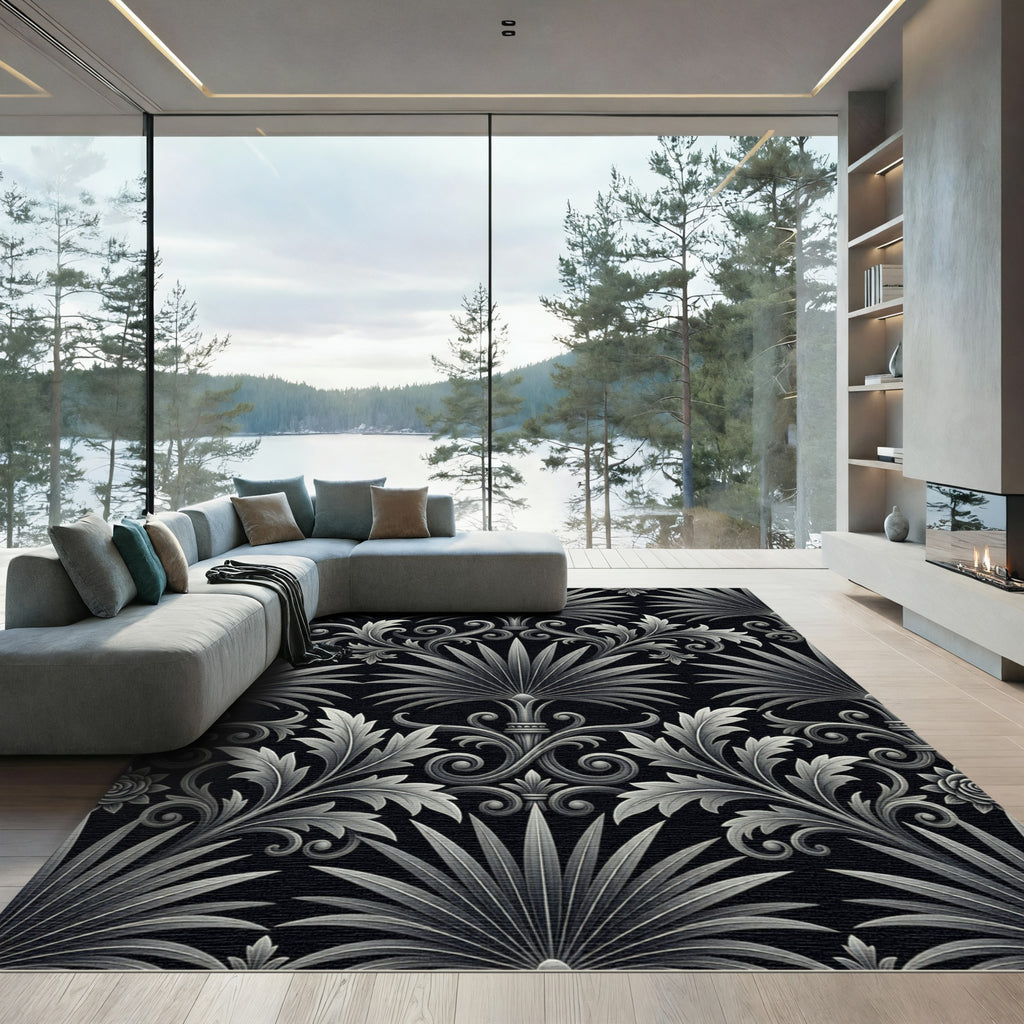 Ornate Silver Acanthus Scroll Rug