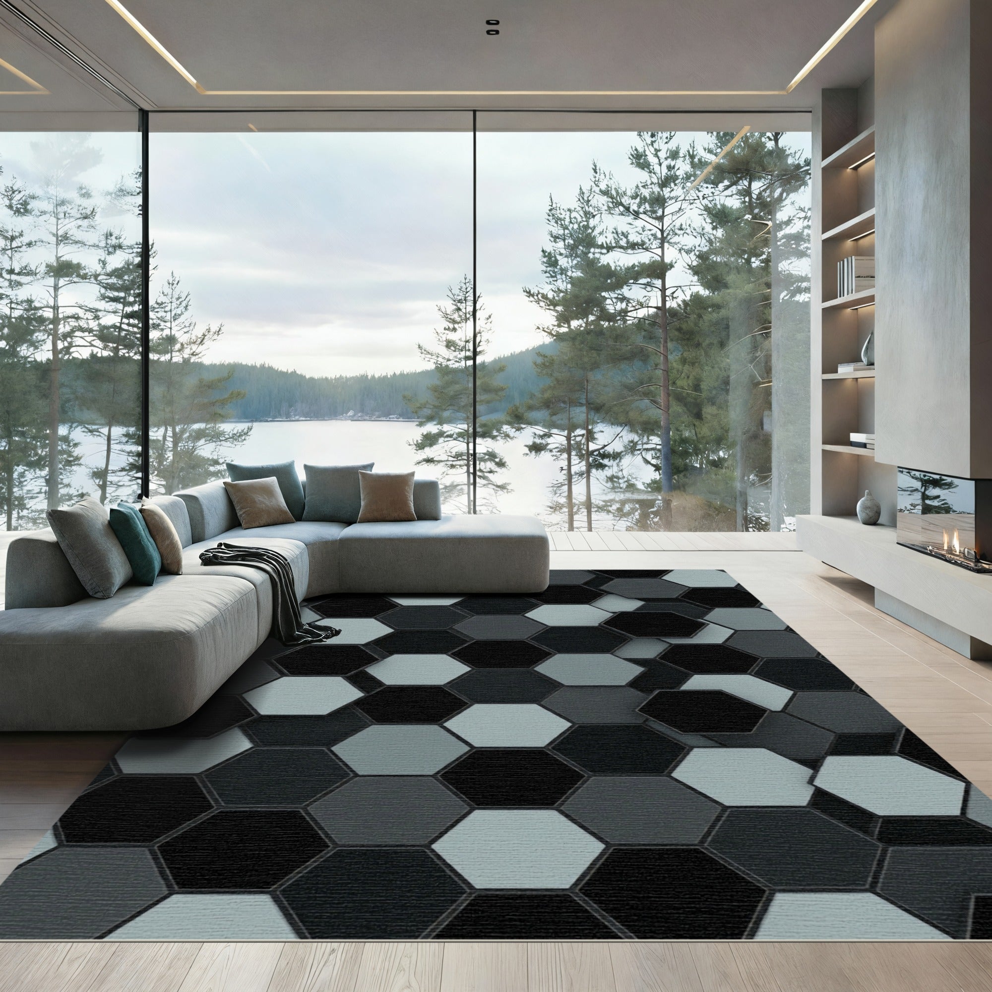 Monochromatic Hexagon Tiling Rug