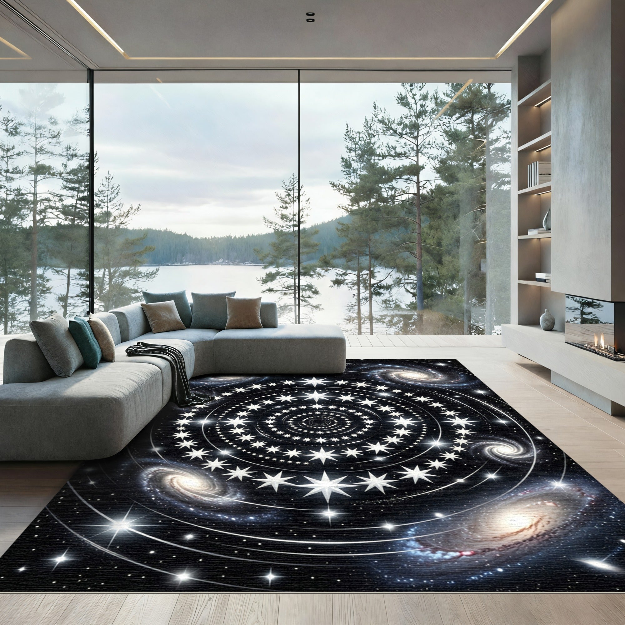 Cosmic Swirl Galaxy Star Mandala Rug