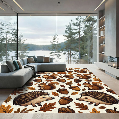 Autumn Woodland Hedgehog and Squirrel Harvest Rug