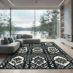 Black and Cream Floral Arch Tile Rug