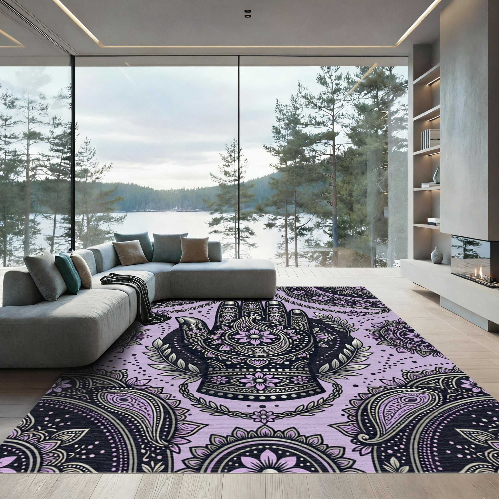 Lavender Paisley Hand Mandala Rug