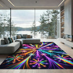 Vibrant Rainbow Fractal Snowflake Kaleidoscope Rug