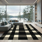 Modern Black and Cream Gingham Check Rug