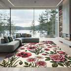 Vintage Pink Poppy Wildflower Garden Rug