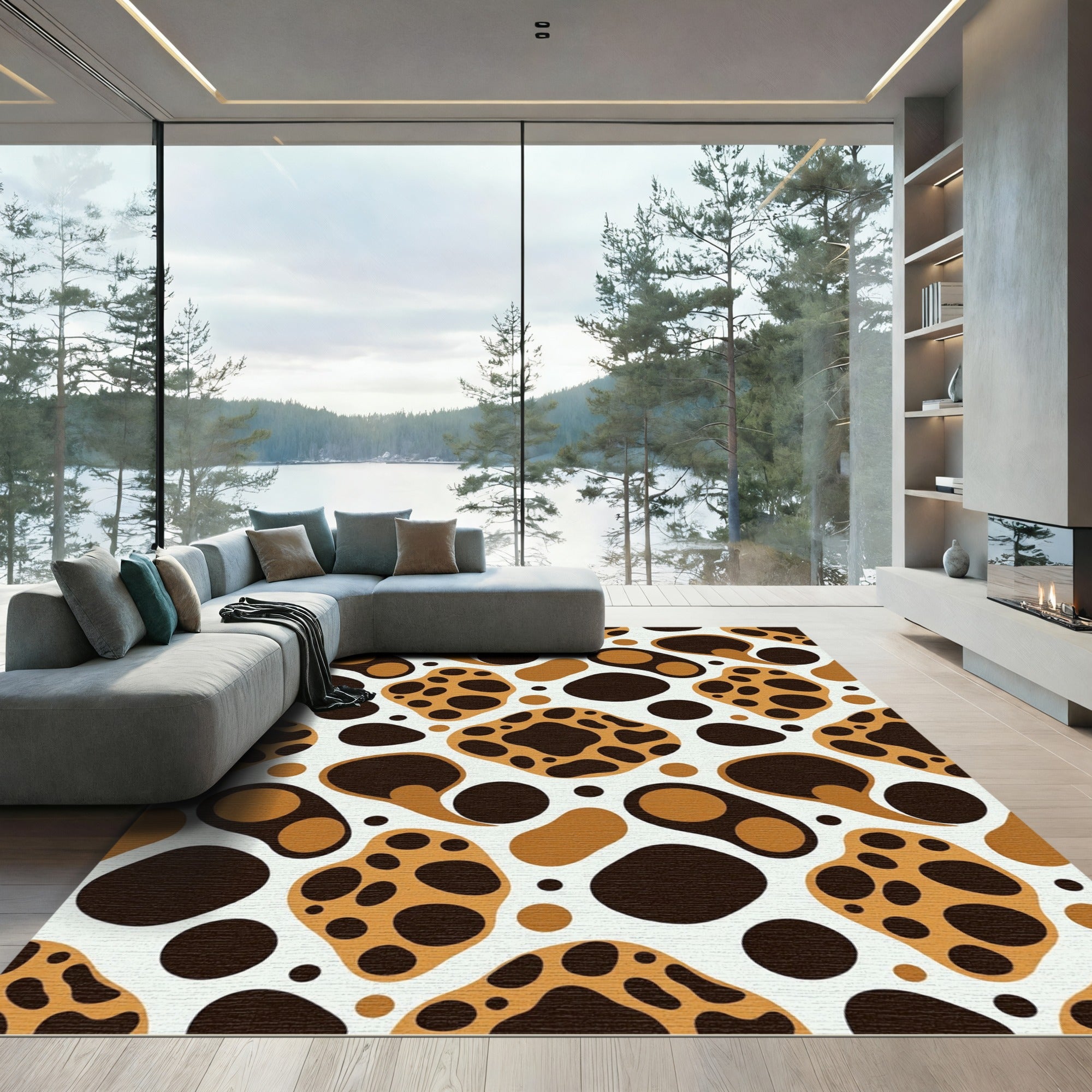 Brown and Tan Organic Abstract Forms Rug