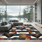 Rustic Americana Rooster Striped Star Artwork Rug