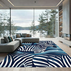 Navy Zebra Striped Abstract Wave Rug