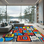 Colorful Geometric Numerical Abstract Art Rug