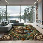 Vintage Golden Compass Floral Botanical Earthy Rug