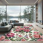 Romantic Pink Rose Floral Bouquet Rug