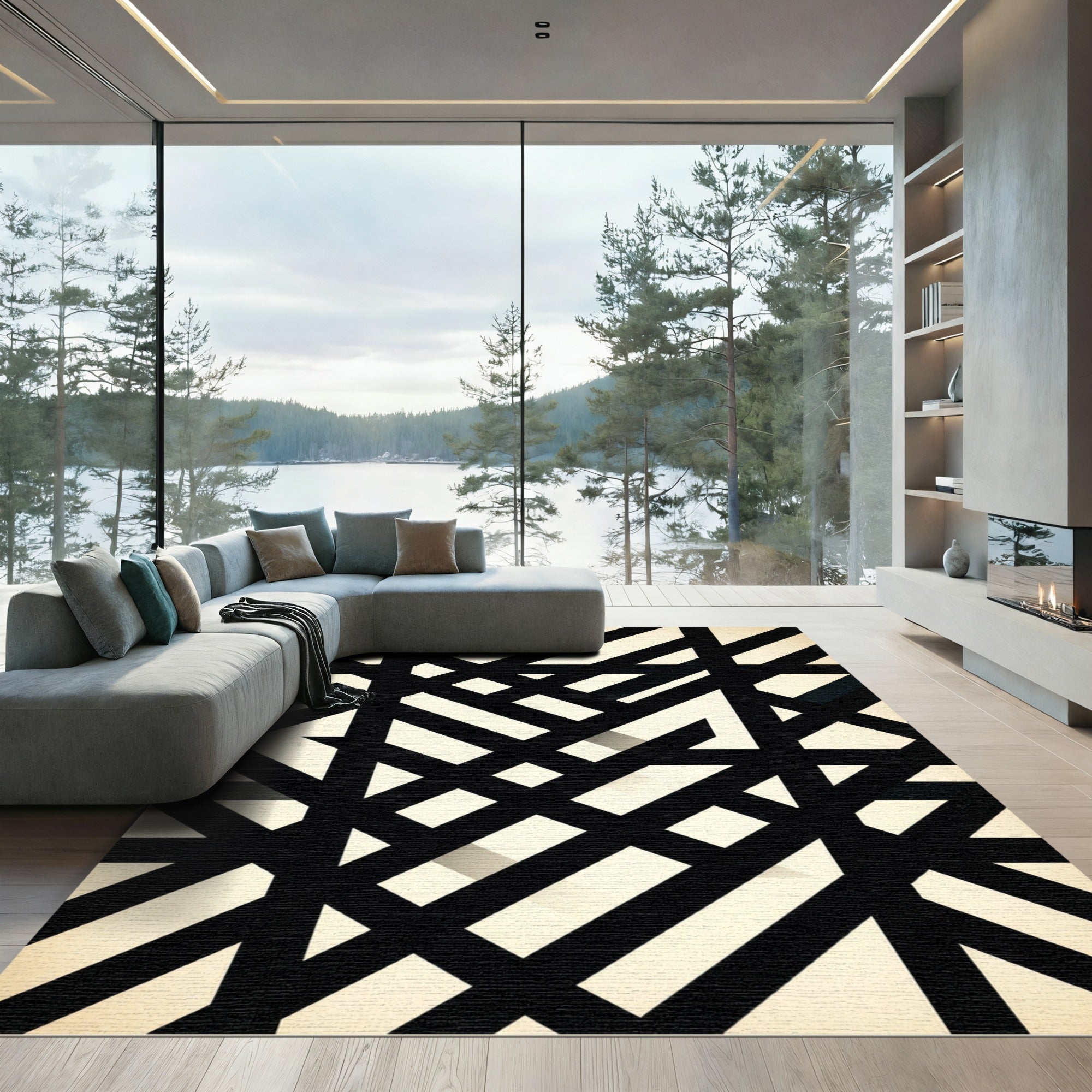Stark Black Interlocking Stripe Rug