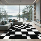 Modern Three Dimensional Black White Checkered Rug