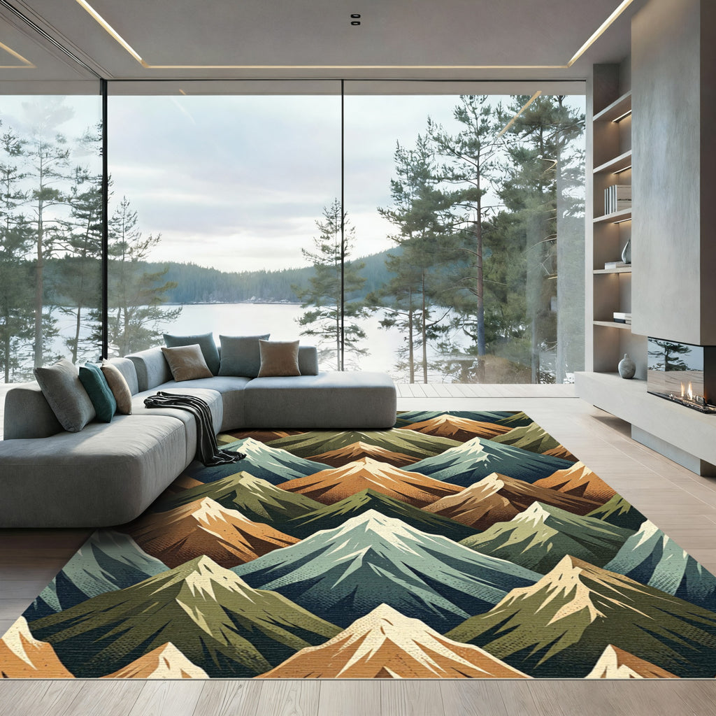 Brown Green Mountain Range Texture Rug