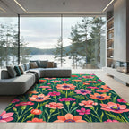 Vibrant Coral Anemone Garden Teal Meadow Rug