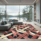 Interwoven Crimson and Cream Ribbon Grid Rug