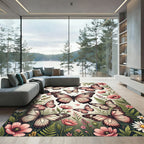 Whimsical Pastel Butterfly Botanical Illustration Rug