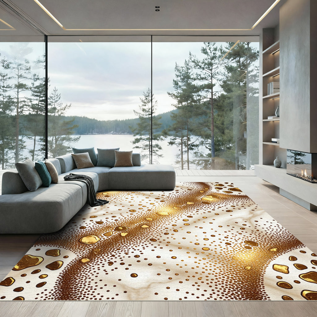 Golden Droplet Marble Texture Rug