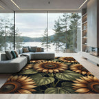 Golden Sunflower Botanical Floral Art Rug