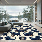 Playful Black Puppy Dog Illustration Rug