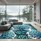 Vibrant Turquoise Aquatic Coral Reef Rug