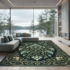 Elegant Sage Botanical Damask Scroll Rug