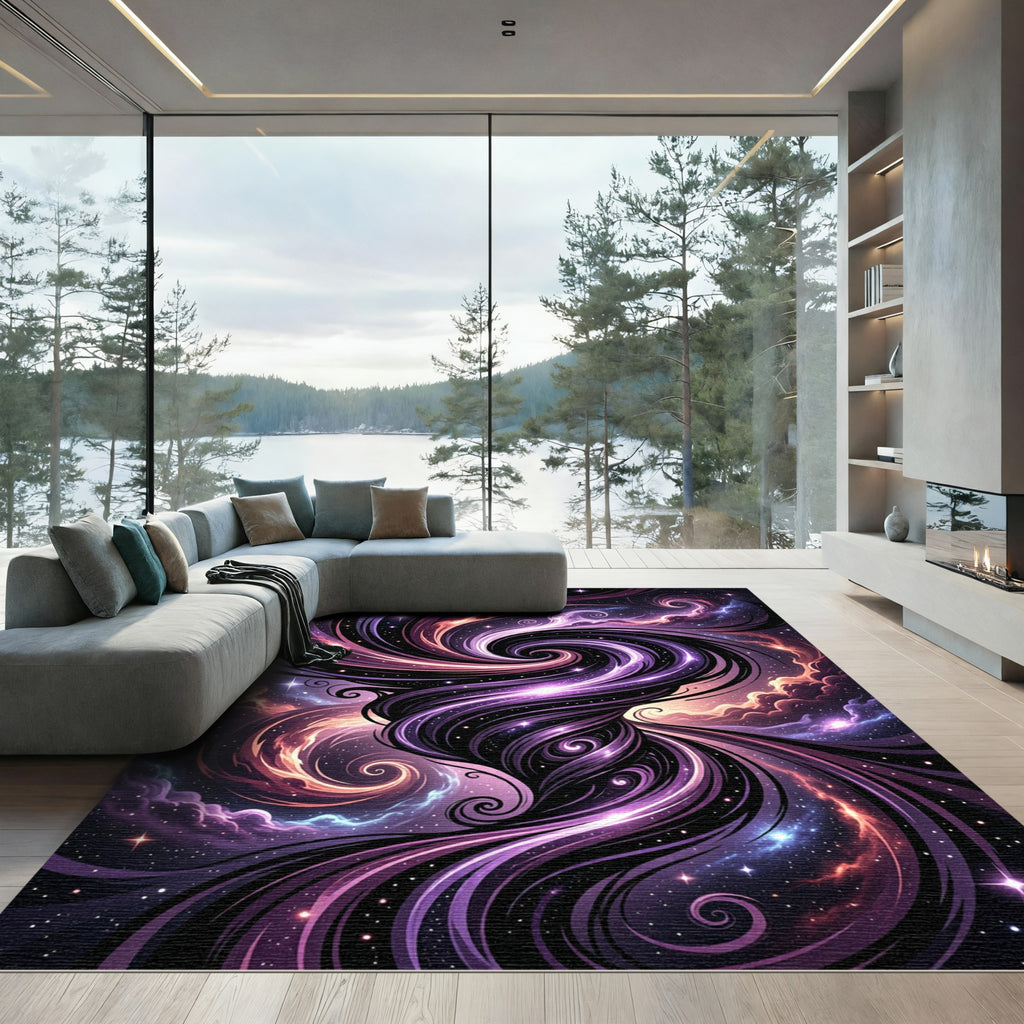 Swirling Cosmic Nebula Interstellar Galaxy Art Rug