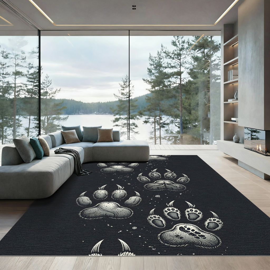 Grayscale Wildlife Paw Prints Rug