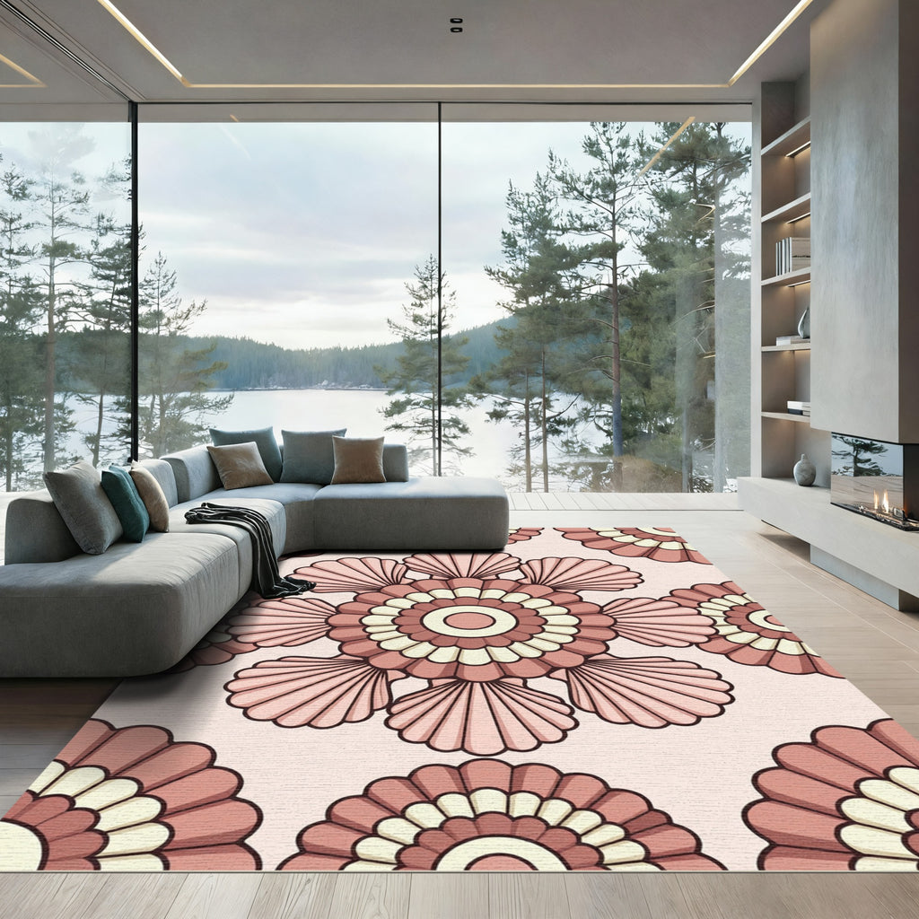 Blush Pink Scalloped Shell Medallion Rug