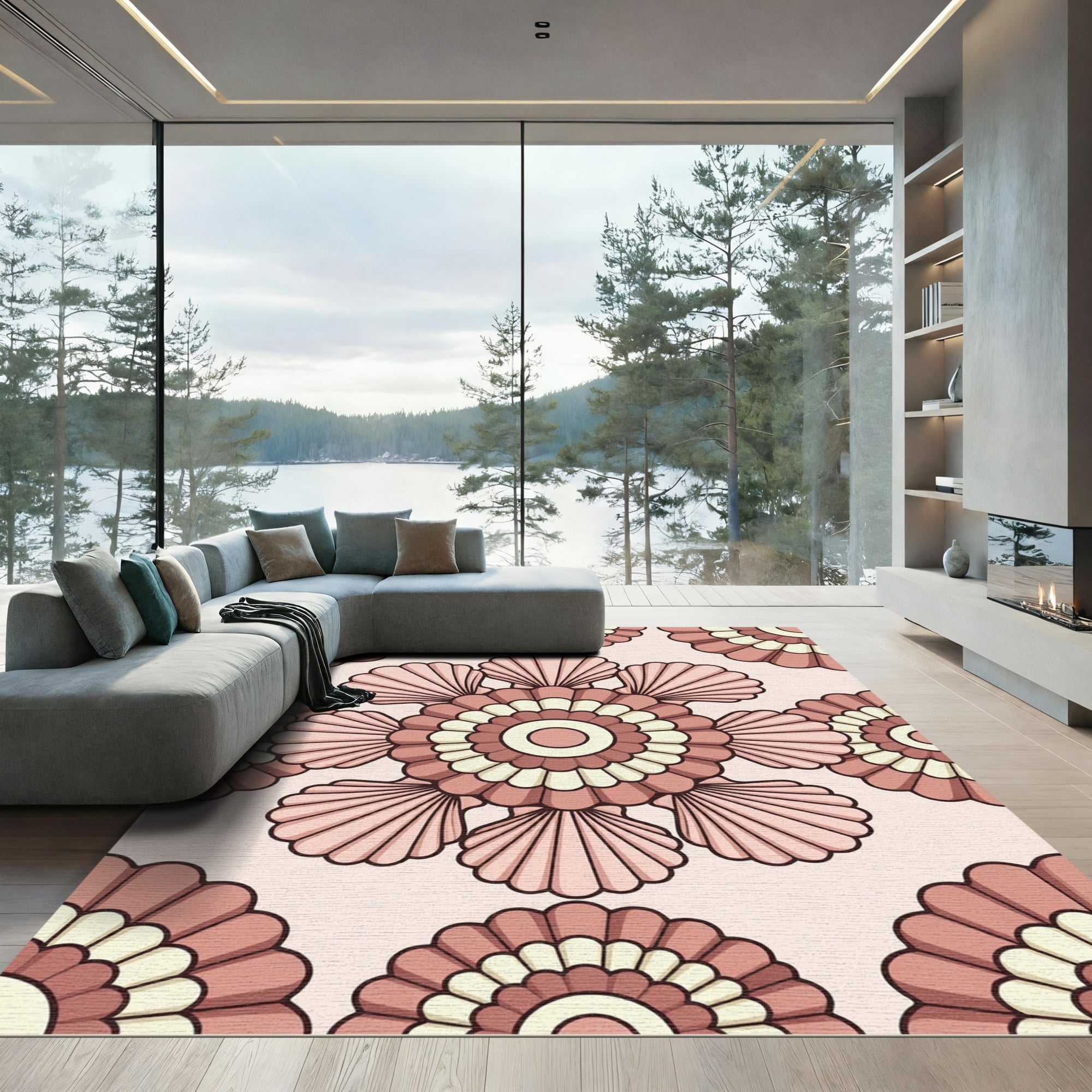 Blush Pink Scalloped Shell Medallion Rug