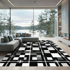 Monochrome Abstract Geometric Grid Checkered Abstract Rug