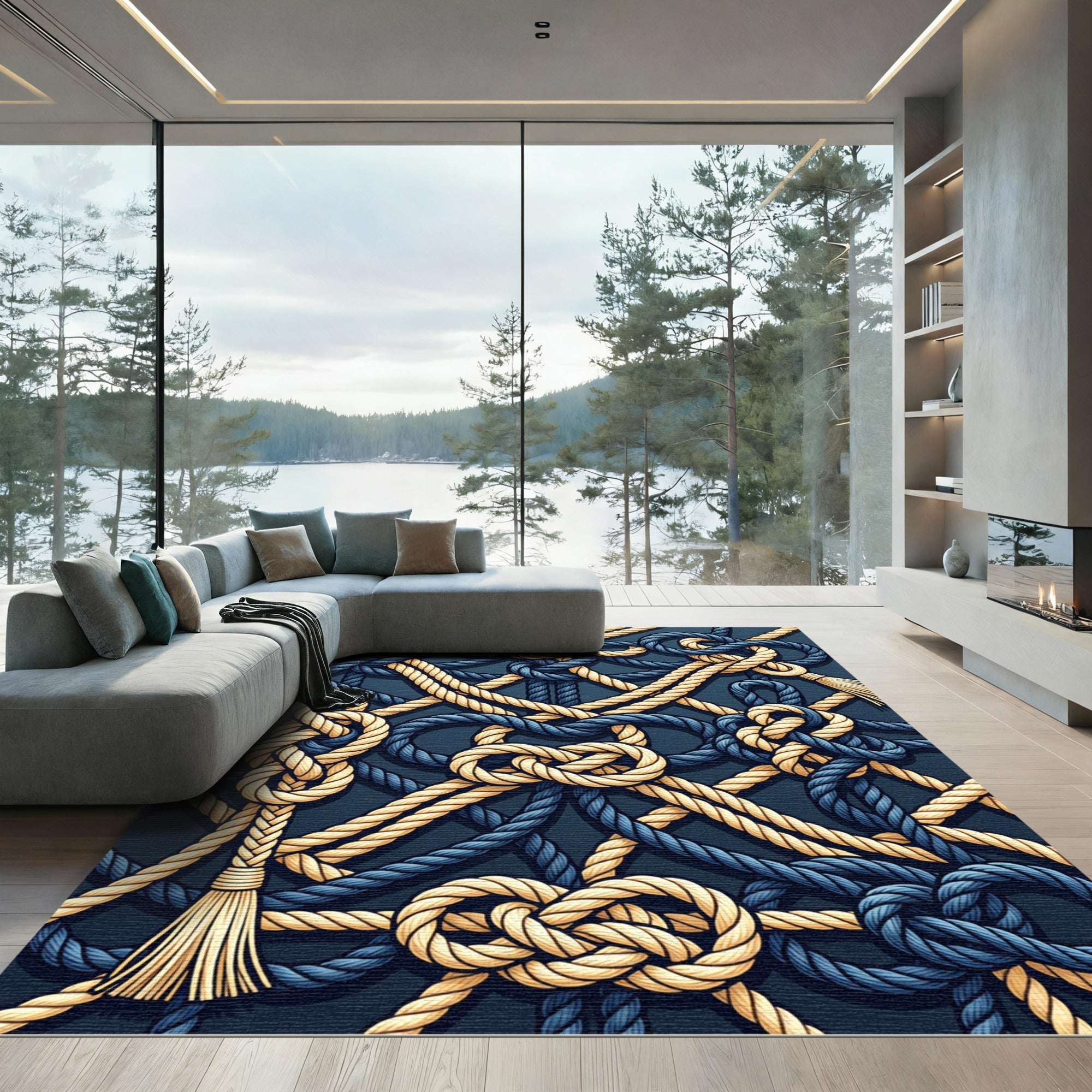 Navy Gold Nautical Knot Rug
