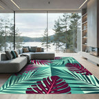 Vibrant Magenta Teal Tropical Foliage Rug