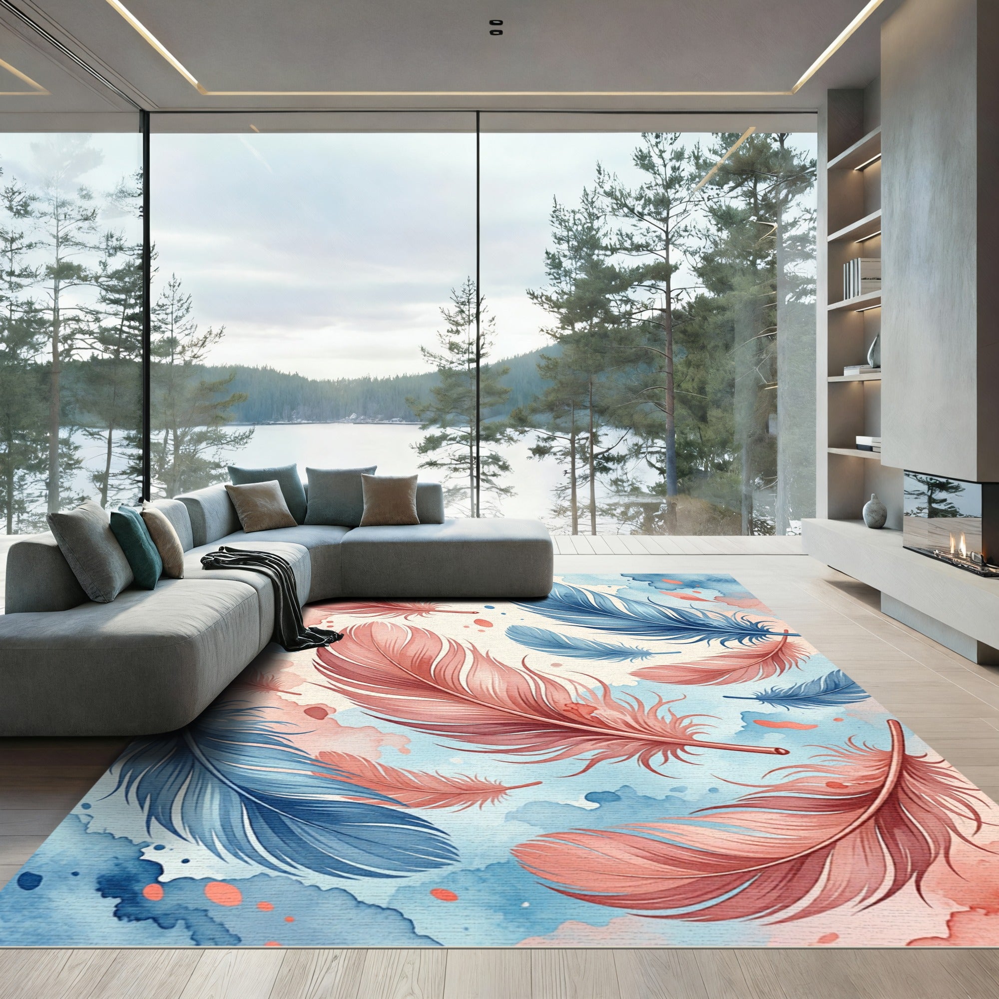 Watercolor Floating Feather Pastel Duo Rug