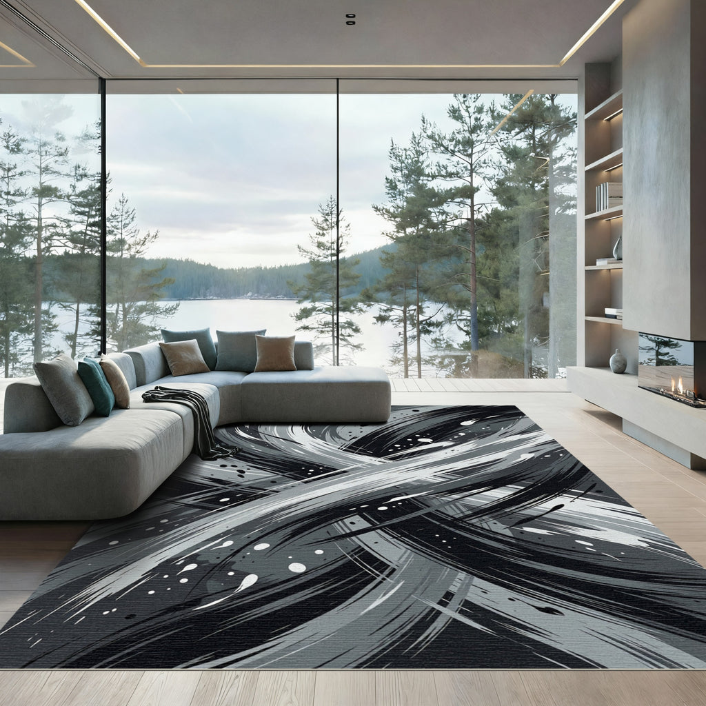Abstract Swirl Brushstroke Splash Rug