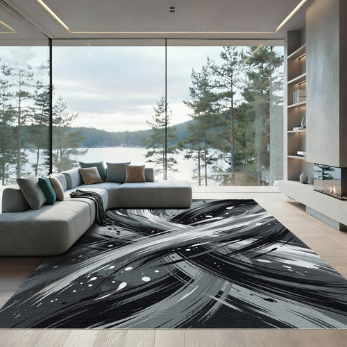 Abstract Swirl Brushstroke Splash Rug