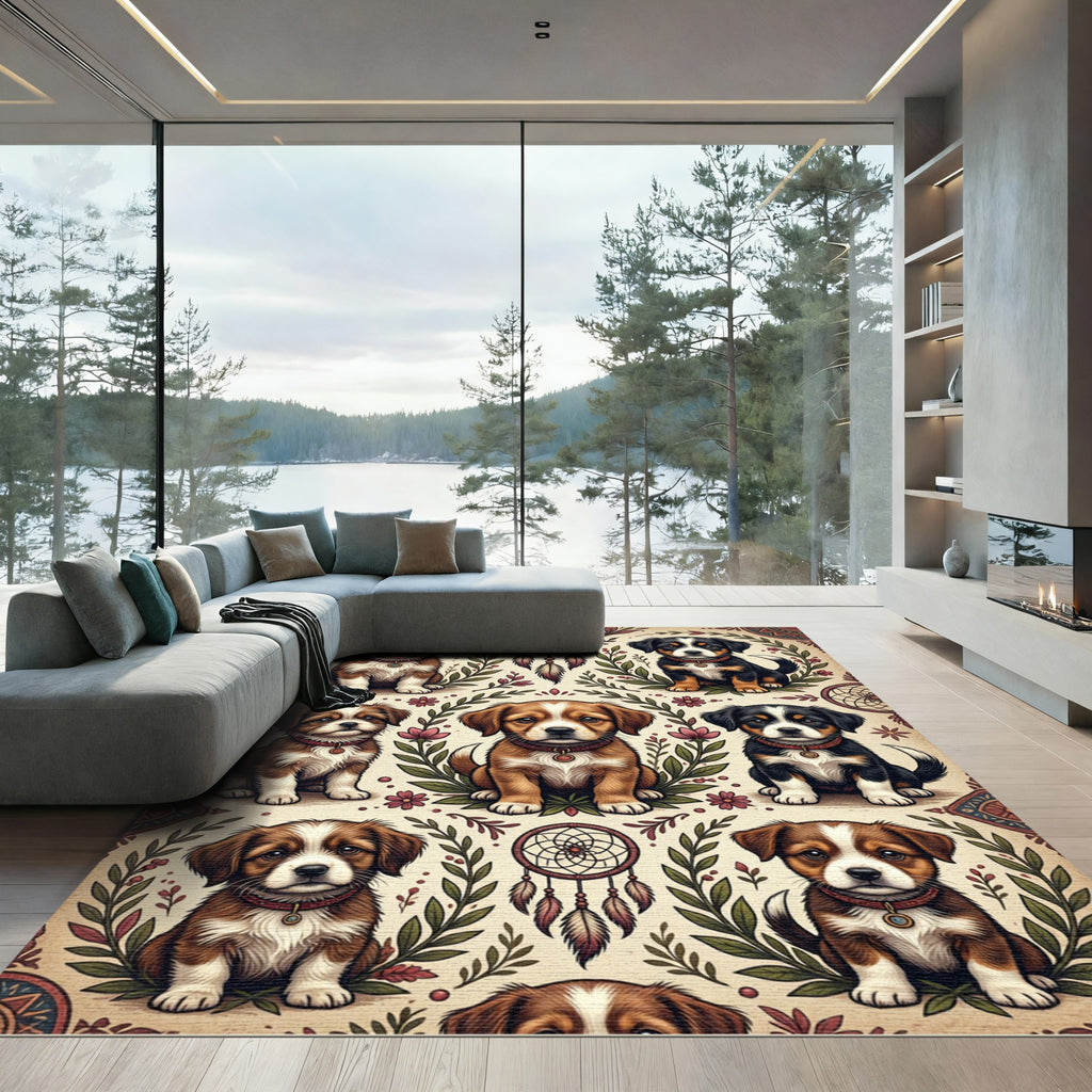 Boho Puppy Dreamcatcher Floral Rug