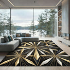 Luxurious Gold and Silver Sunburst Geometric Rug
