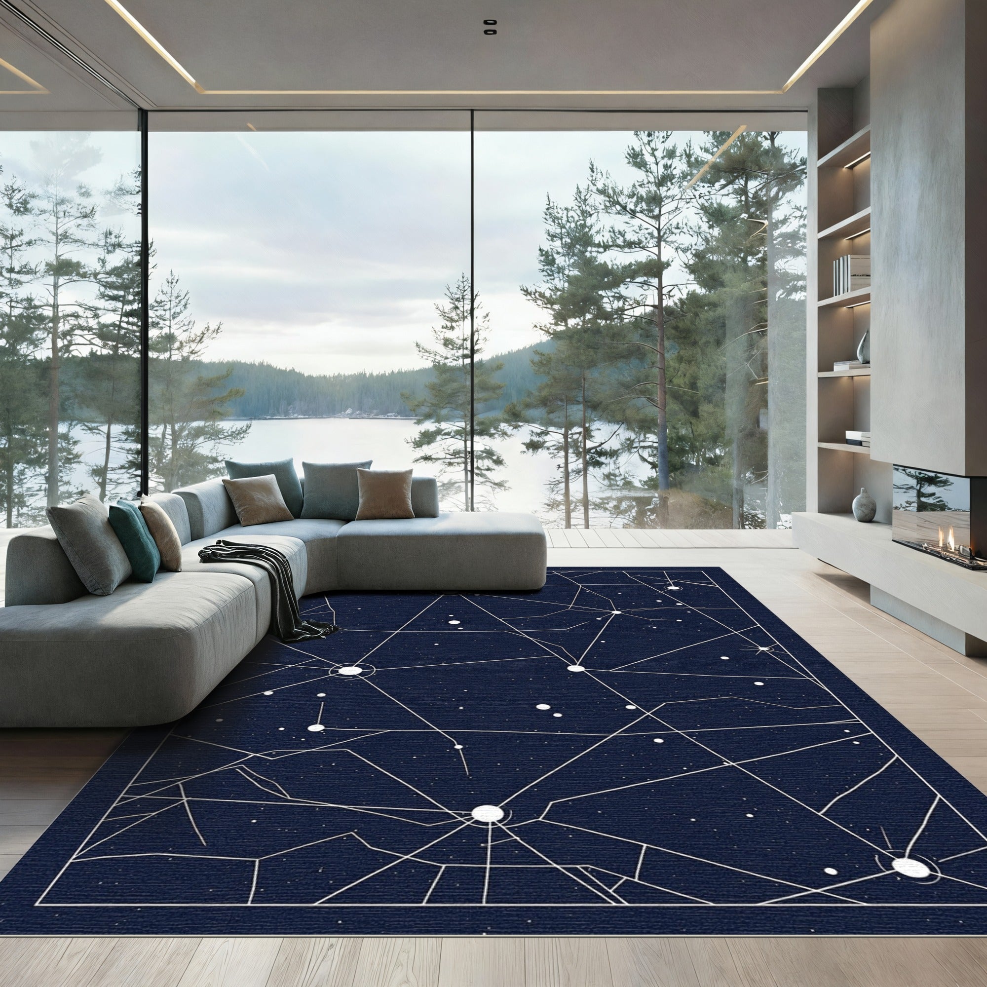 Celestial Blue Starburst Geometric Connectors Rug