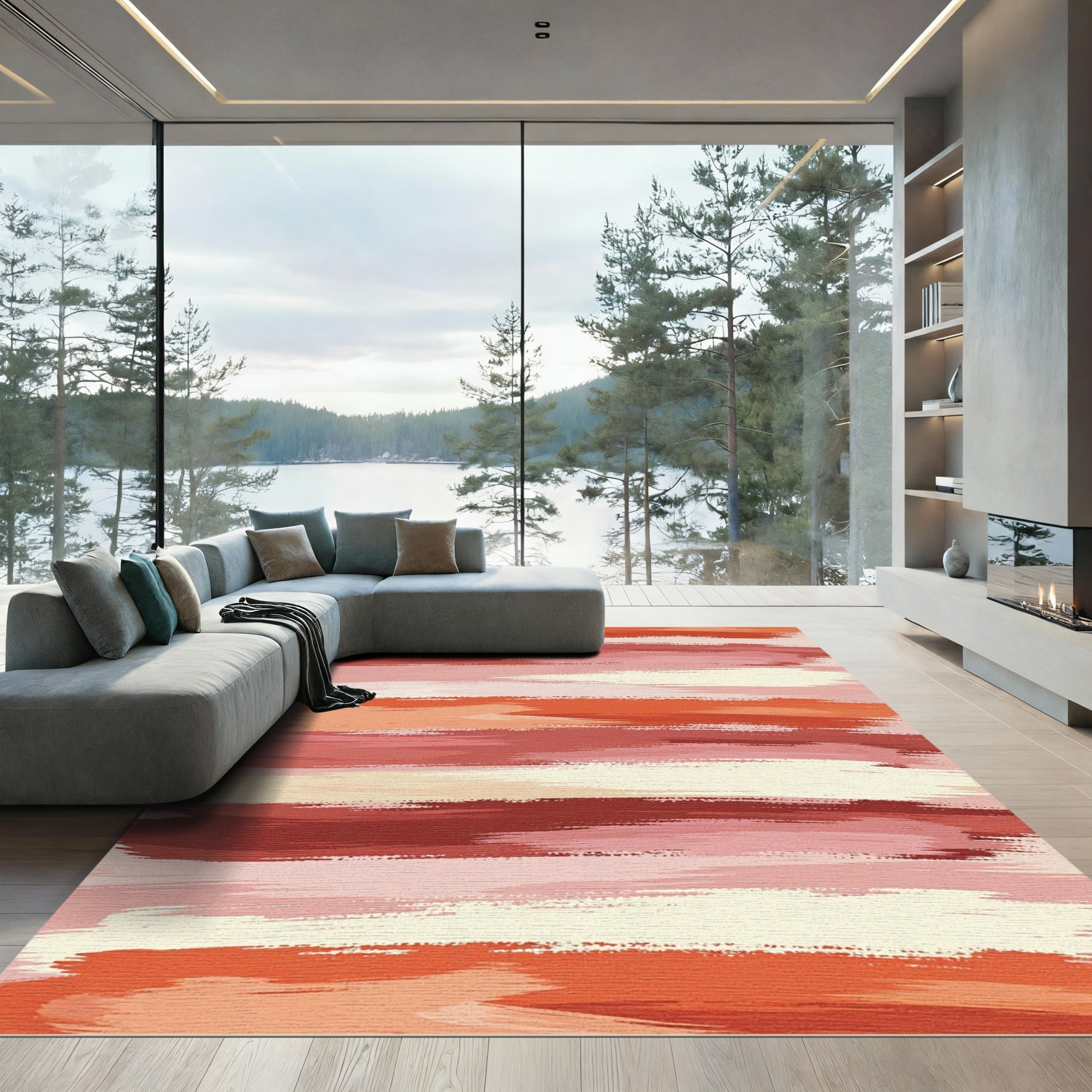Rich Terracotta Brushstroke Stripe Rug